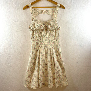 Black Poppy Floral Mini Dress Sz S Cottage Dainty Feminine‎ Pinafore Coquette